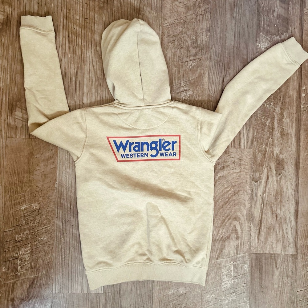 Wrangler Tan Hoodie with Purple and Red Logo